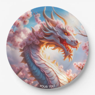 Fantasy Cute Vivid Blossom Pink Dragon Paper Plates