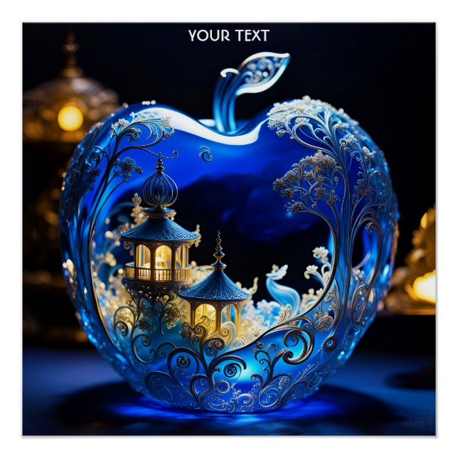 Fantasy Cute Vivid Blue Glass Apple Poster (Front)