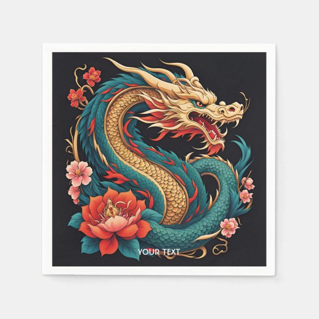 Fantasy Cute Vivid Blue Yellow Dragon Napkins (Front)