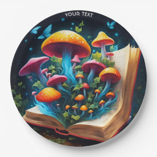 Fantasy Cute Vivid Book Mushrooms Forest Paper Plates