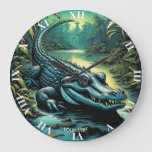 Fantasy Cute Vivid Cartoon Alligator Forest Large Clock at Zazzle