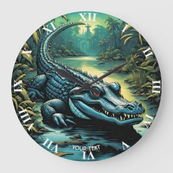 Fantasy Cute Vivid Cartoon Alligator Forest Large Clock by HumusInPita at Zazzle