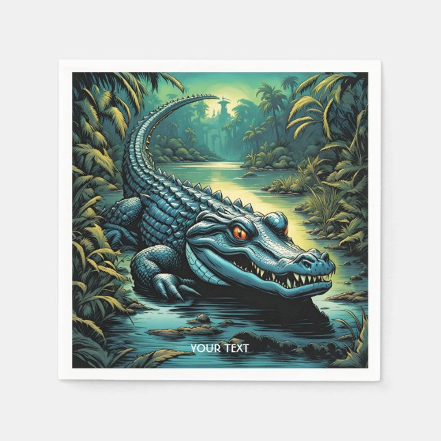 Fantasy Cute Vivid Cartoon Alligator Forest Napkins (Front)