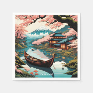 Fantasy Cute Vivid Cherry Japanese Landscape Napkins