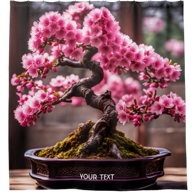 Fantasy Cute Vivid Cherry Tree Blossom Shower Curtain (Front)