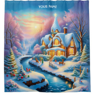 Fantasy Cute Vivid Christmas Fairytale Village Shower Curtain