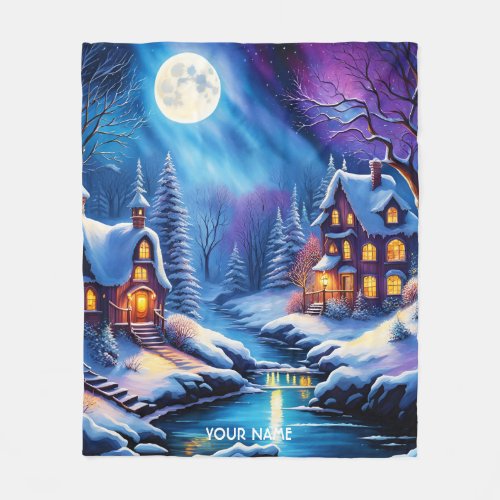 Fantasy Cute Vivid Christmas Winter Night Fleece Blanket