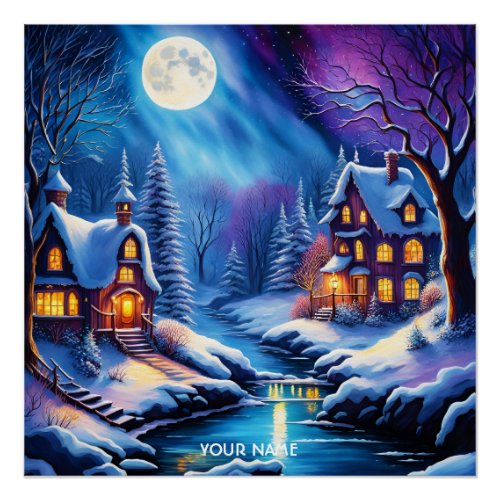 Fantasy Cute Vivid Christmas Winter Night Poster