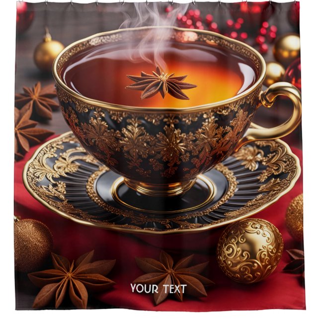 Fantasy Cute Vivid Cup Tea Christmas Shower Curtain (Front)
