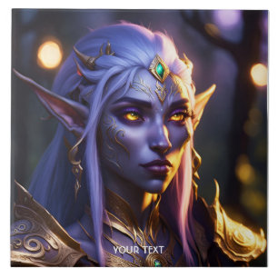 Fantasy Cute Vivid Dark Purple Portrait Ceramic Tile