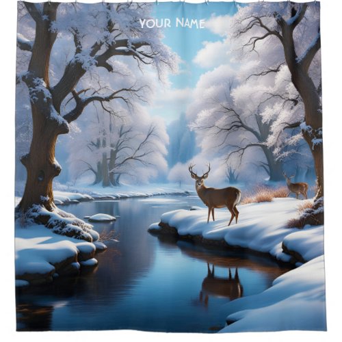 Fantasy Cute Vivid Deer Winter River Shower Curtain