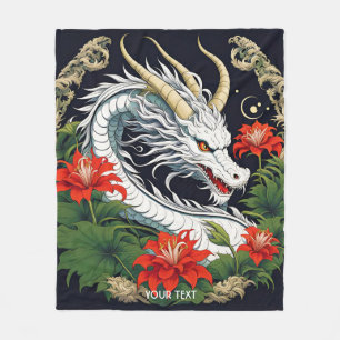 Fantasy Cute Vivid Dragon Flowers Leaves Fleece Blanket