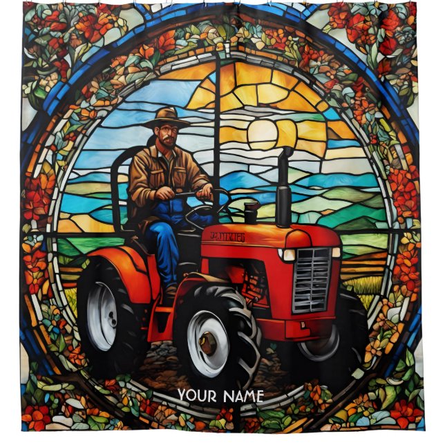 Fantasy Cute Vivid Farmer In Tractor Shower Curtain (Front)