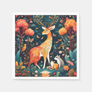 Fantasy Cute Vivid Flowers Forest Deer Napkins