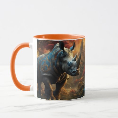 Fantasy Cute Vivid Flowers Majestic Rhino Mug