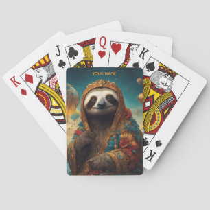 Fantasy Cute Vivid Flowers Royal Sloth Poker Cards