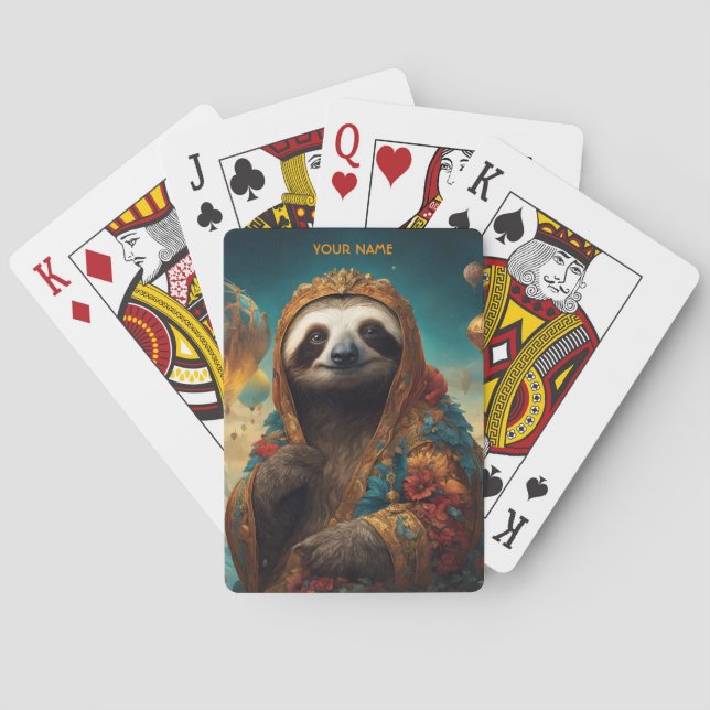 Fantasy Cute Vivid Flowers Royal Sloth Poker Cards (Back)