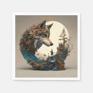 Fantasy Cute Vivid Flowers Wolf Wizard Napkins