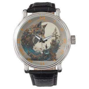 Fantasy Cute Vivid Flowers Wolf Wizard Watch