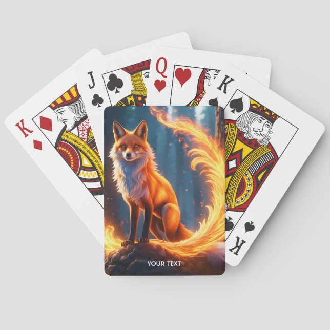 Fantasy Cute Vivid Fox Fire Forest Poker Cards (Back)