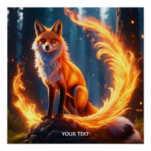 Fantasy Cute Vivid Fox Fire Forest Poster