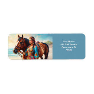 Fantasy Cute Vivid Girl Horse Sea Label