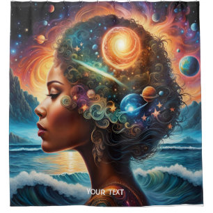 Fantasy Cute Vivid Girl Space Beach Shower Curtain