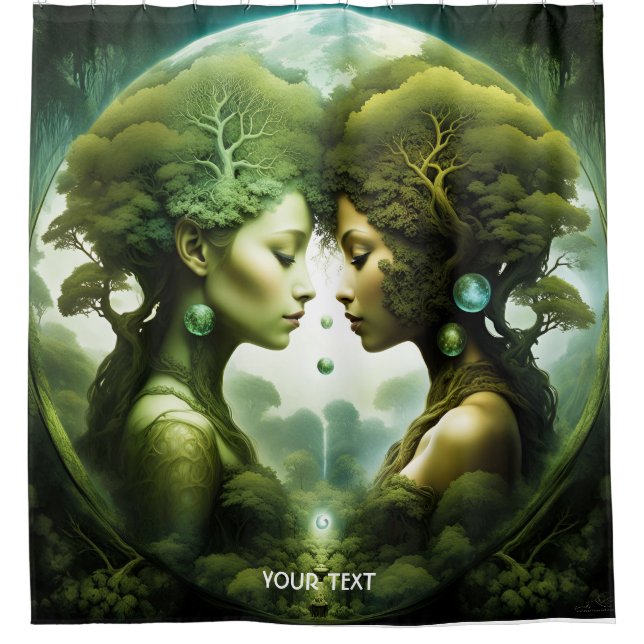 Fantasy Cute Vivid Girls Green Forest Shower Curtain (Front)