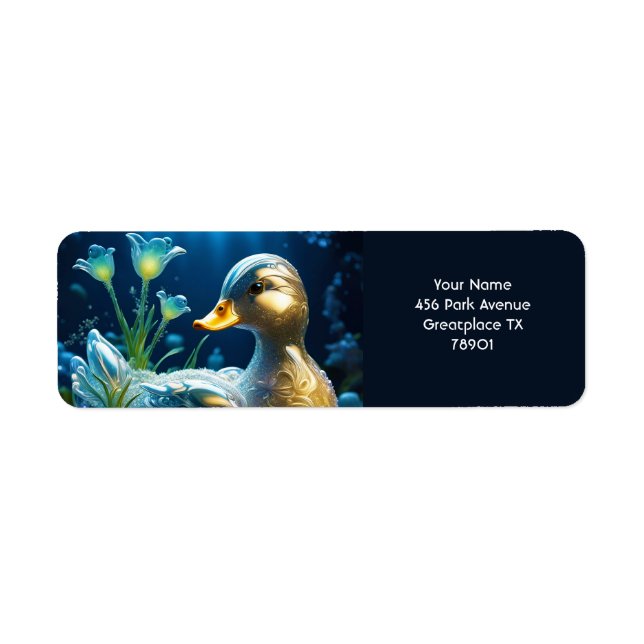 Fantasy Cute Vivid Glass Duck Flowers Label (Front)