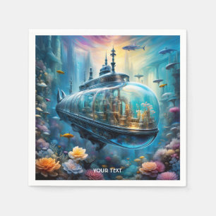 Fantasy Cute Vivid Glass Submarine Flowers Napkins