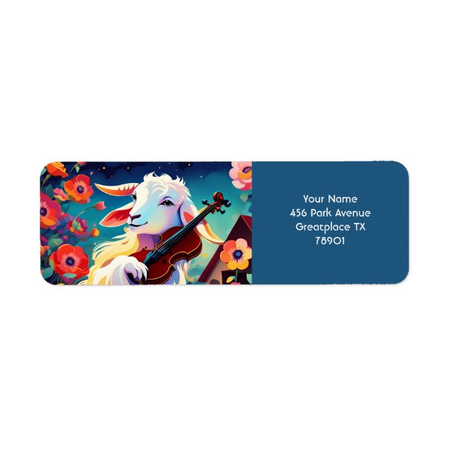 Fantasy Cute Vivid Goat Playing Violin Label (Front)