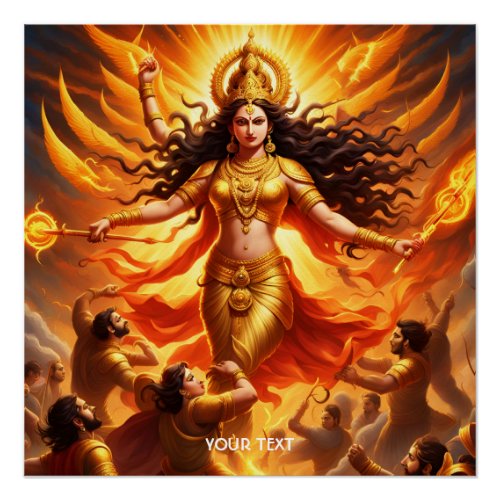 Fantasy Cute Vivid Goddess Durga Battle Poster