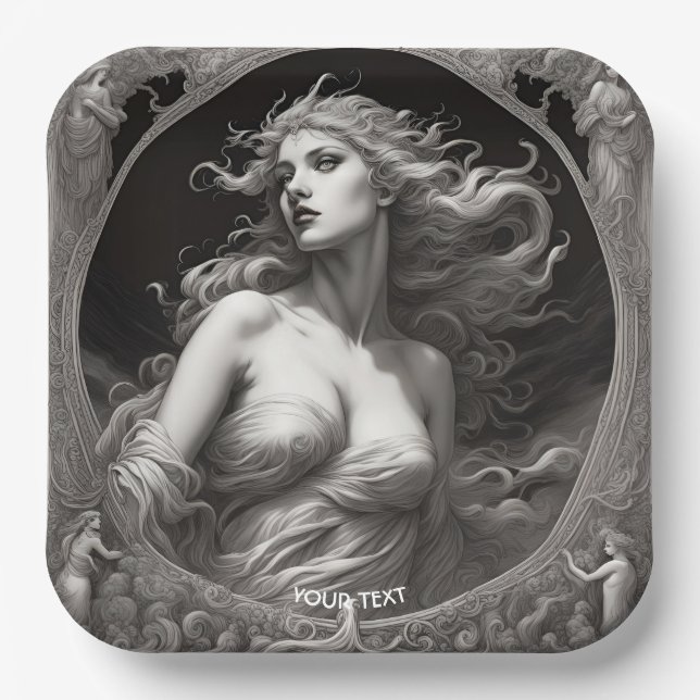 Fantasy Cute Vivid Greek Goddess Beauty Paper Plates (Front)