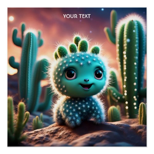 Fantasy Cute Vivid Green Baby Cactus Poster