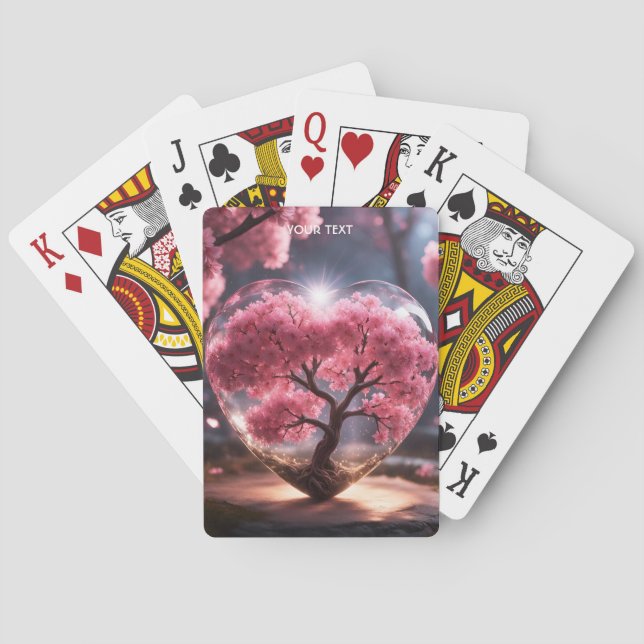 Fantasy Cute Vivid Heart Sakura Glass Poker Cards (Back)