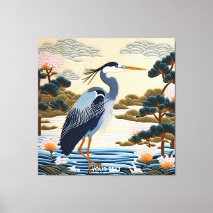 Fantasy Cute Vivid Japanese Heron Blue Canvas Print