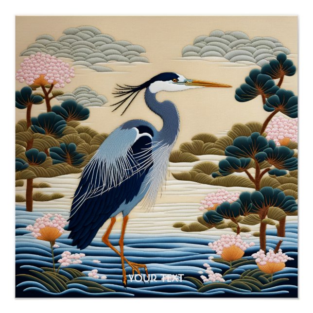 Fantasy Cute Vivid Japanese Heron Blue Poster (Front)