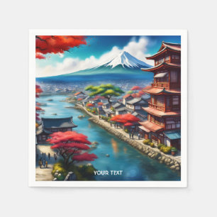 Fantasy Cute Vivid Japanese Seaside Town Napkins