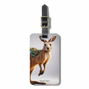 Fantasy Cute Vivid Kangaroo Portrait Flowers Luggage Tag