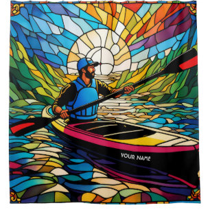Fantasy Cute Vivid Kayaking Stained Glass Shower Curtain
