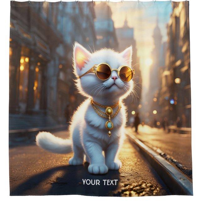 Fantasy Cute Vivid Kitten White Sunglasses Shower Curtain (Front)