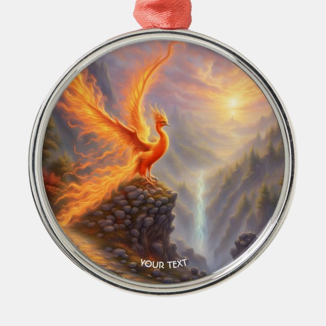 Fantasy Cute Vivid Lake Phoenix Fire Metal Ornament (Front)