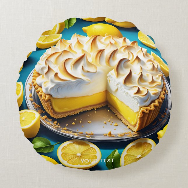 Fantasy Cute Vivid Lemon Meringue Pie Round Pillow (Front)