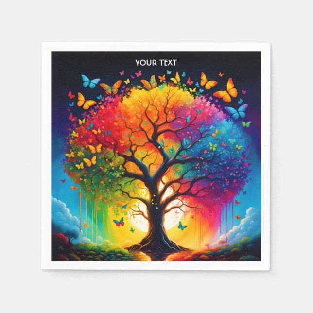 Fantasy Cute Vivid Life Tree Rainbow Napkins (Front)