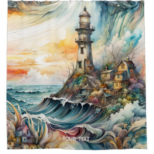 Fantasy Cute Vivid Lighthouse Cartoon Storm Shower Curtain