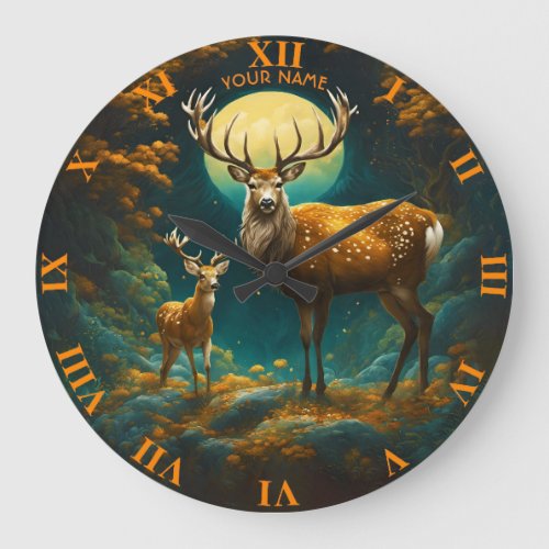 Fantasy Cute Vivid Majestic Deer Forest Large Clock