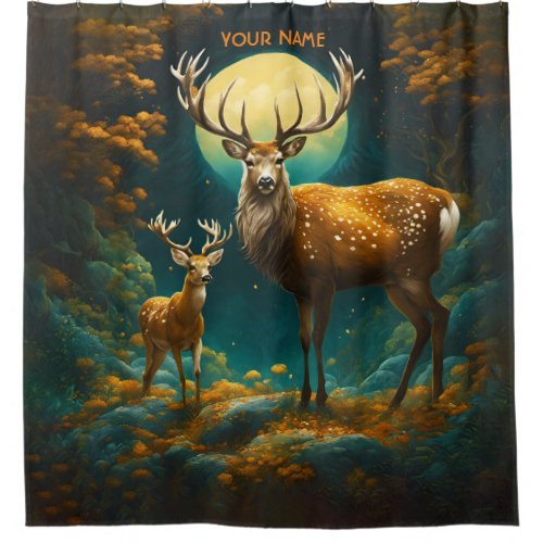 Fantasy Cute Vivid Majestic Deer Forest Shower Curtain