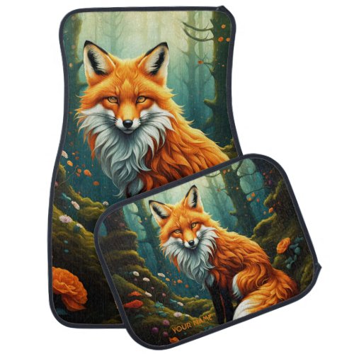 Fantasy Cute Vivid Majestic Fox Flowers Car Floor Mat