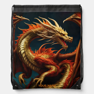 Fantasy Cute Vivid Majestic Great Dragon Drawstring Bag