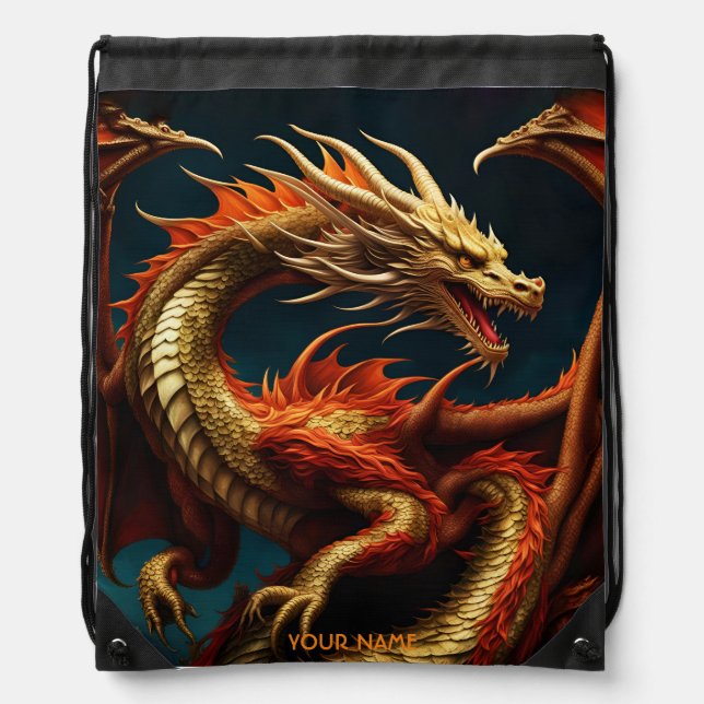 Fantasy Cute Vivid Majestic Great Dragon Drawstring Bag (Front)